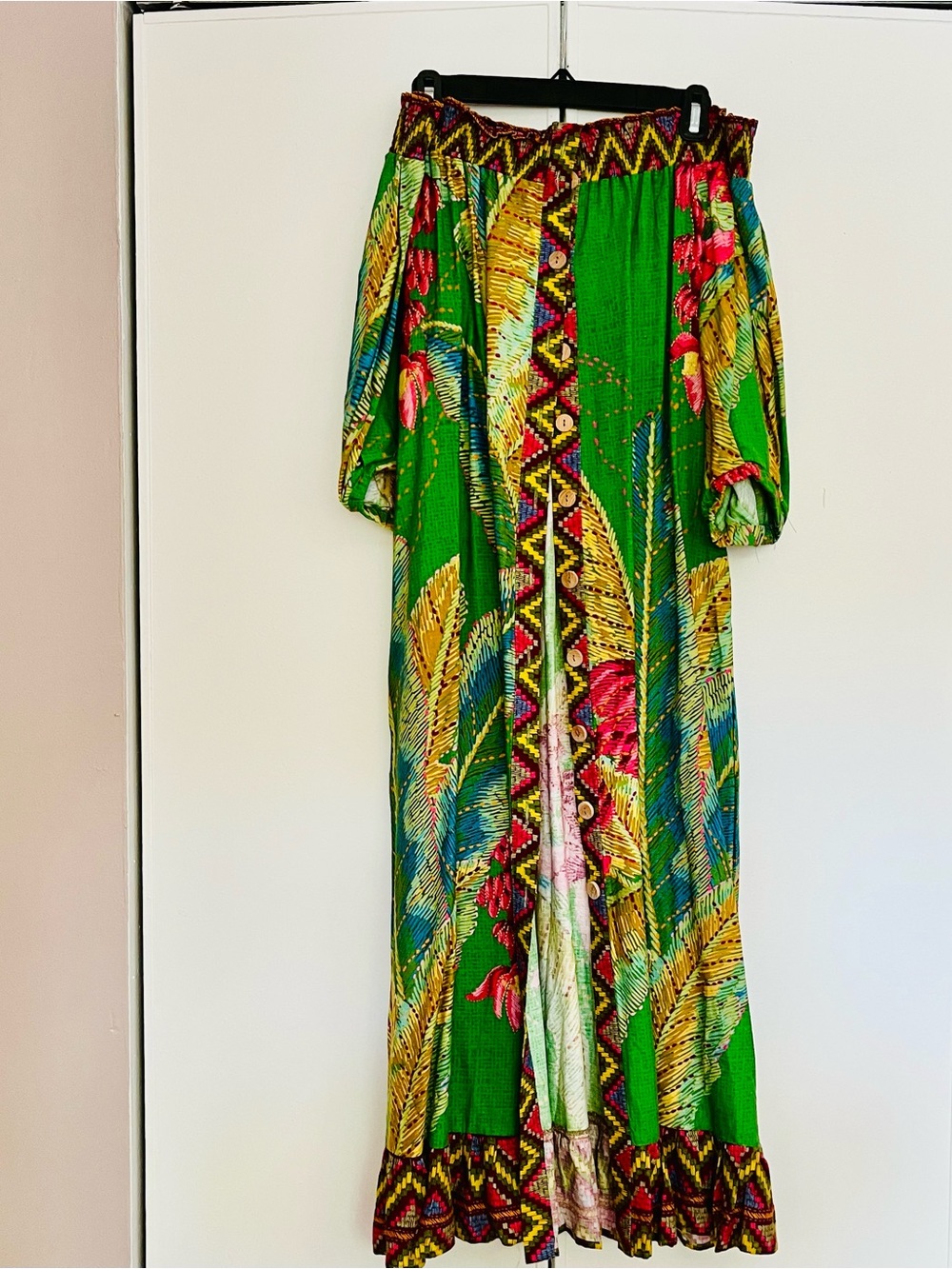FARM Rio Green Tropical Midi Dress with Yellow, Pink & Blue Accents